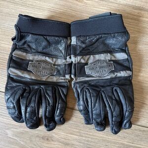 Harley-Davidson Black and Gray Leather Gloves Size L